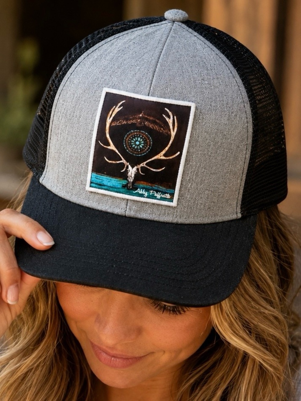 Art 4 All by Abby Paffrath Whapiti Snapback Trucker Hat Gray Black OS